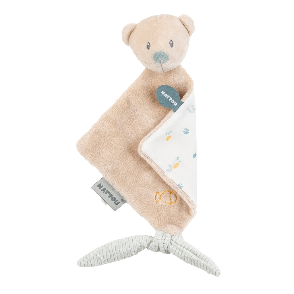 KNUFFELDOEK / DOUDOU, H28 cm, Mini Doudou Jules the bear, Romeo, Jules & Sally, ecru, beer, textiel