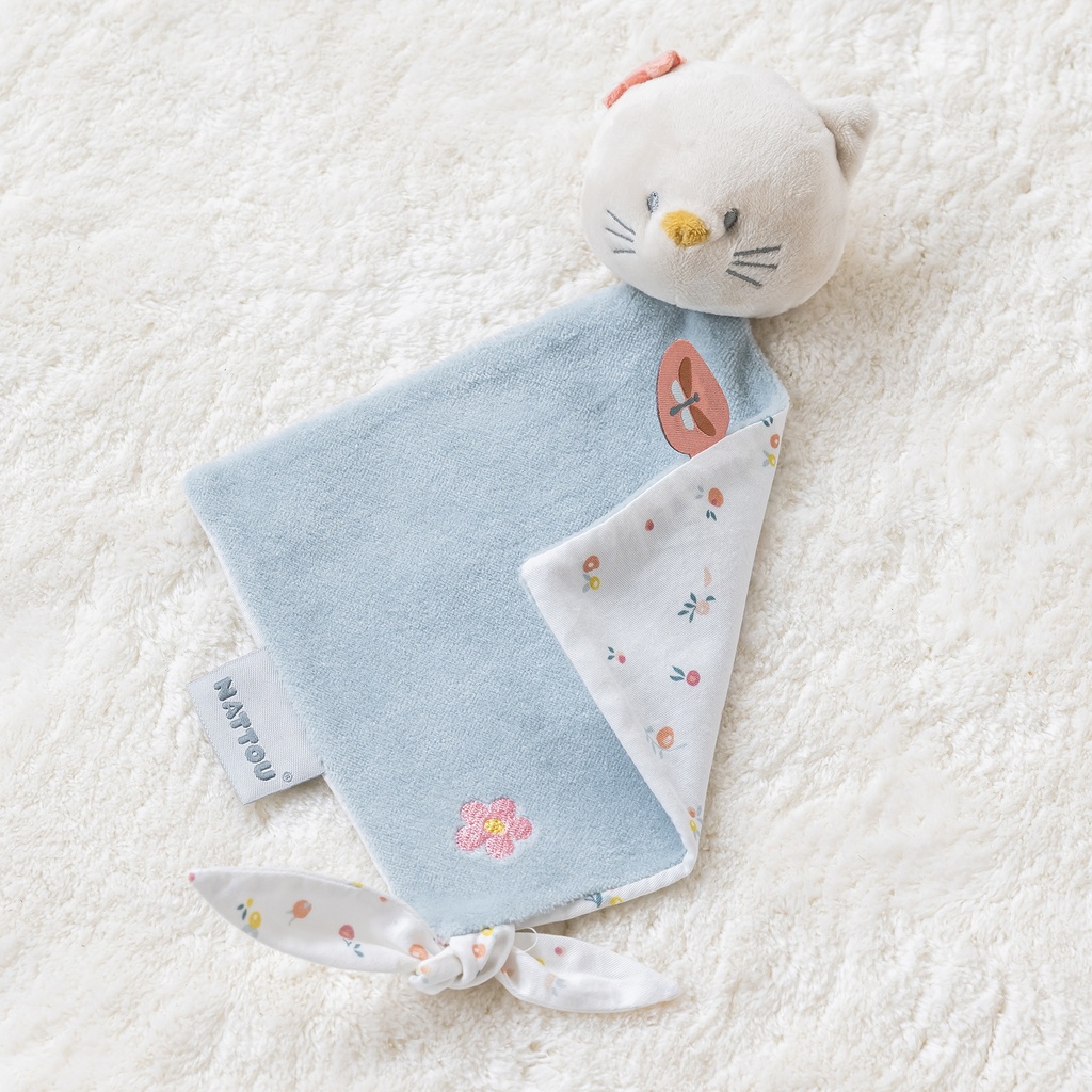 KNUFFELDOEK / DOUDOU, H30 cm, Mini Doudou Lana the cat, Mila, Lana & Zoe, dusty blauw, kat, vanaf 0M, 2023