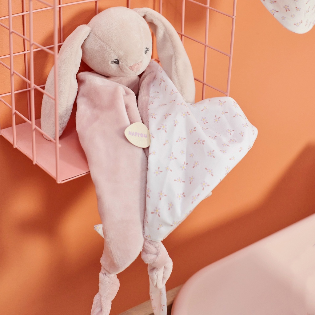 KNUFFELDOEK / DOUDOU, Maxi doudou Pomme the bunny, Alice & Pomme, ecru, konijn, uni/aop bloemen, textiel, vanaf 0 maand