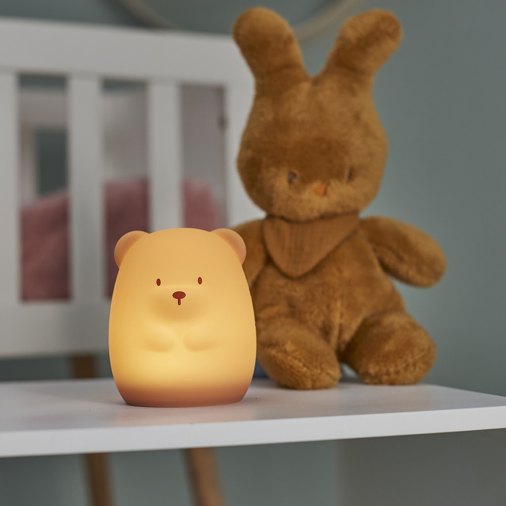 NACHTLAMP DRAADLOOS, Bear, caramel, Silicon/Charlie, figuur, beer, 12cm, LED lampje, oplaadb via USB, tot 12 uur