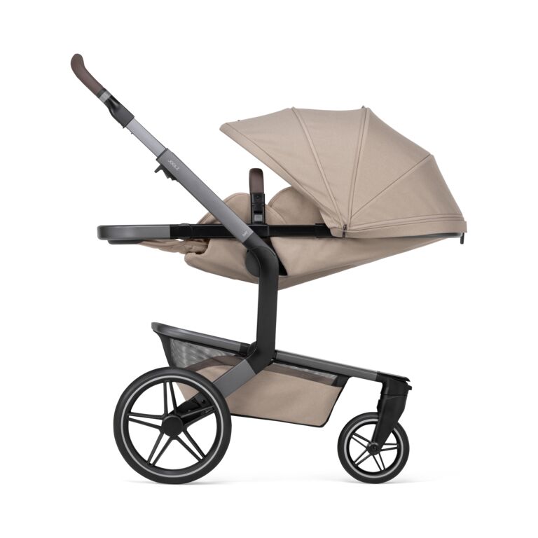 WANDELWAGEN, Day5, sandy taupe, frame dark grey/alu, incl draagmand, duwbeugel imitatieleder/dark brown, 2024