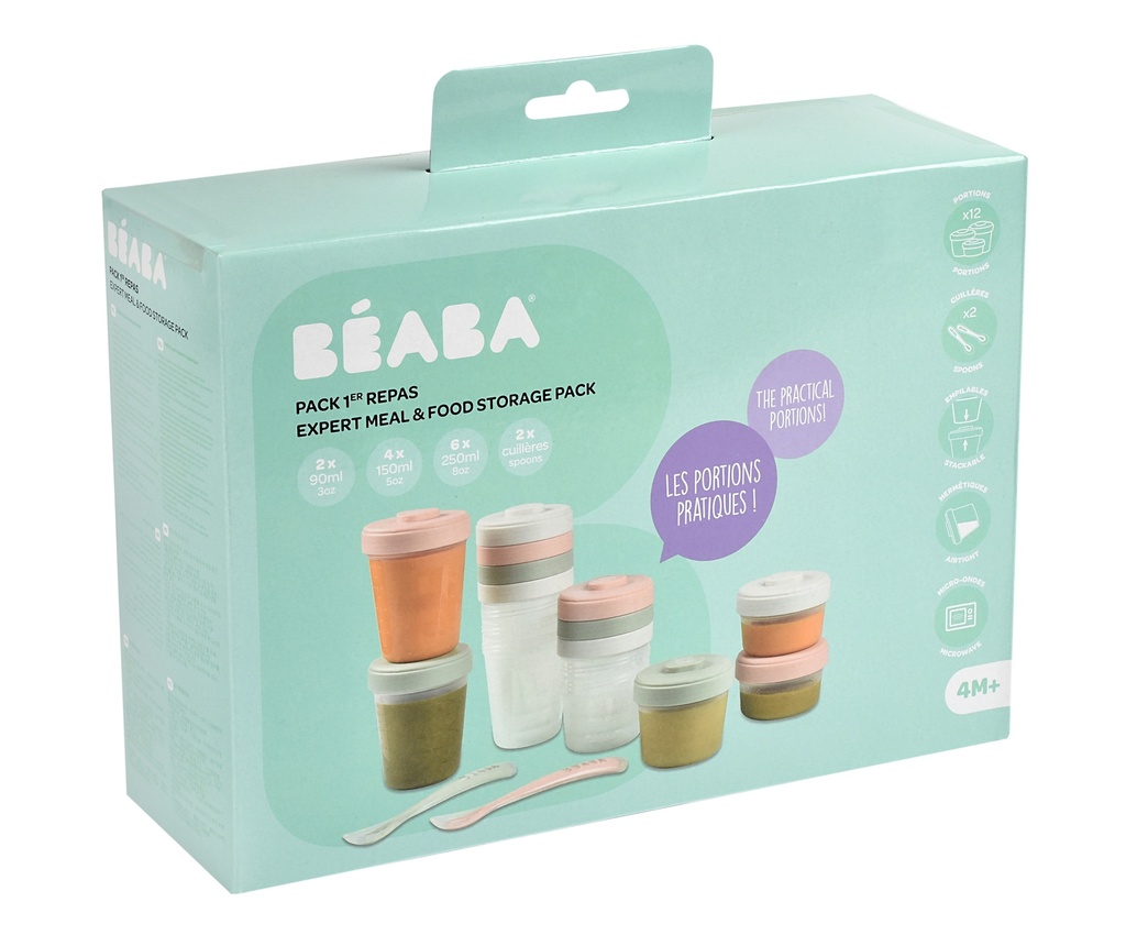 BEWAARPOTJE, Set 1ste maaltijd, eucalyp- tus, PP/PP, 2x 90ml/4x 150ml/6x 250ml, met maatverdeling, + 2 siliconen lepels