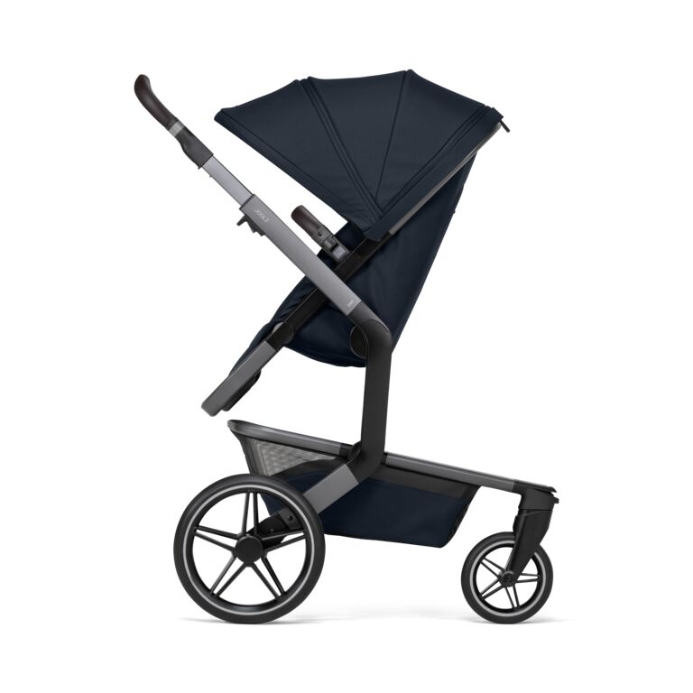 WANDELWAGEN, Day5, navy blue, frame dark grey/alu, incl draagmand, duwbeugel imitatieleder/dark brown, 2024