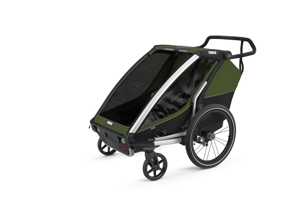 FIETSKAR, Thule, Chariot Cab 2, cypress green/ black, zwart/groen, vr 2 kind, gesch vr babyschaal, opvouwb, achterlicht