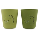 DRINKBEKER, Cups 2-pack, Mr. dino, groen, kop dino, siliconen, per 2 