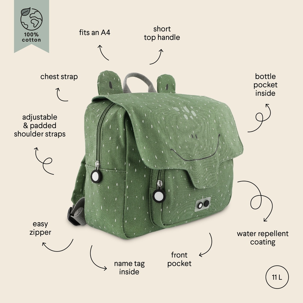 Trixie | Boekentas Satchel Mr. Frog School groen