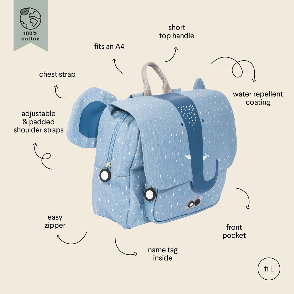 Trixie | Boekentas Satchel Mrs Elephant School Blauw 
29x25x10cm