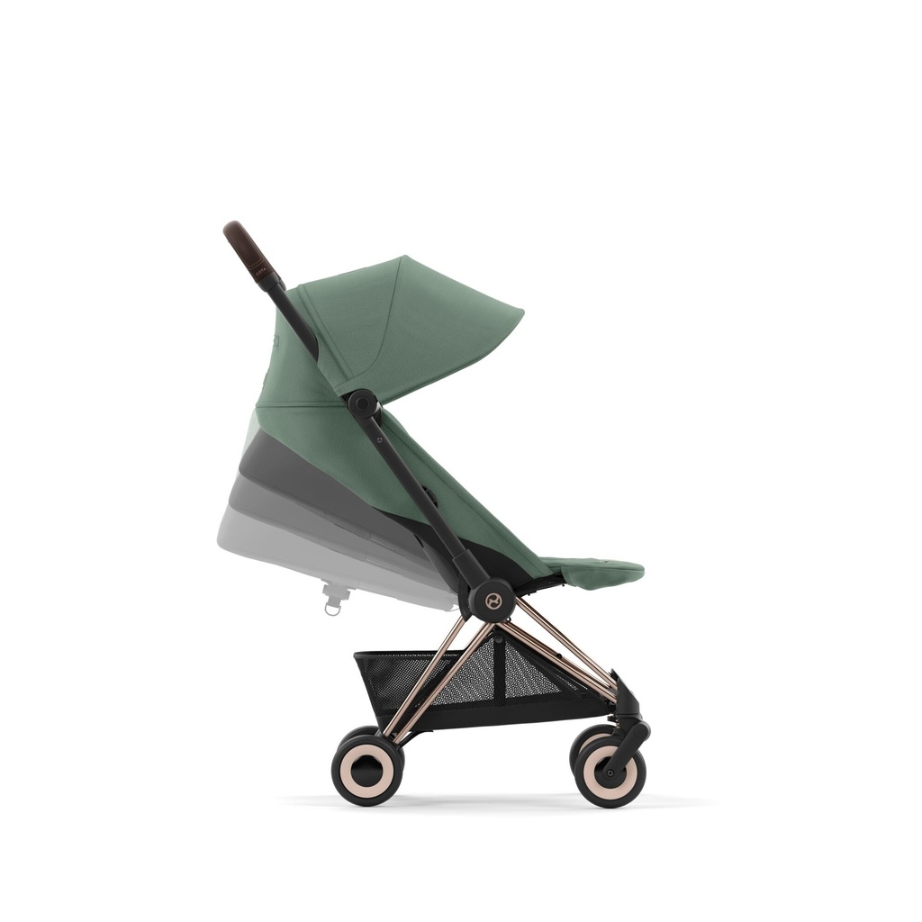 BUGGY, Coya, rosegold - leaf green, rosegold alu frame, zwenkwielen, comp gr 0+, +boodschappenm, vierwieler, 2023