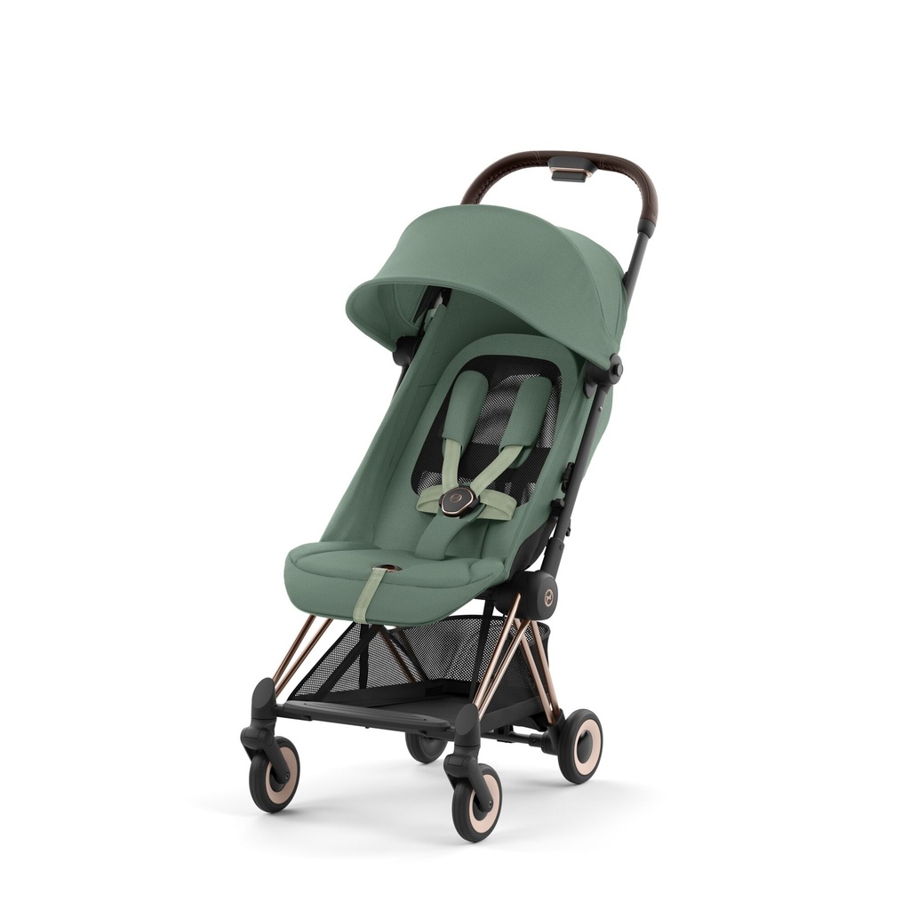 BUGGY, Coya, rosegold - leaf green, rosegold alu frame, zwenkwielen, comp gr 0+, +boodschappenm, vierwieler, 2023