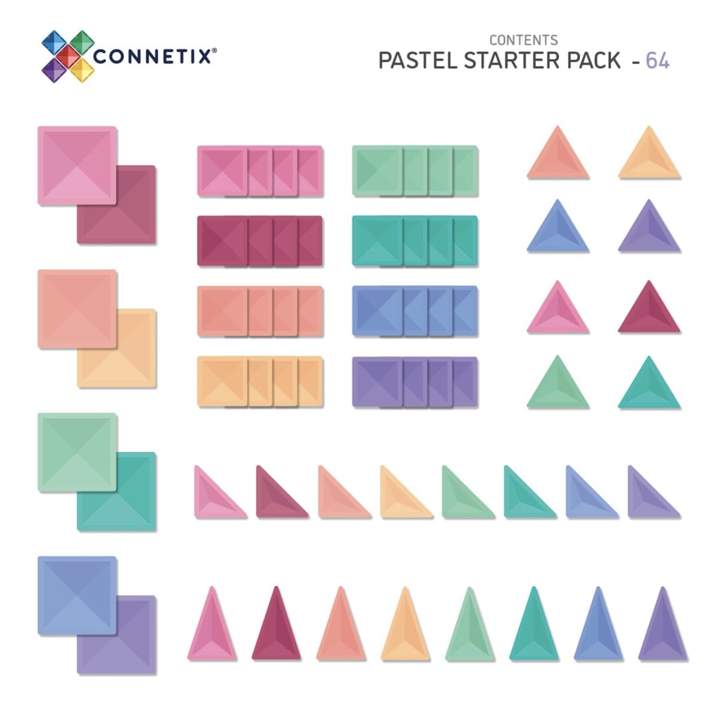 MAGNETISCHE BLOKKEN, Starter Pack - 64, Magnetic Tiles, pastel, vanaf 36 maanden, inhoud: 64 stuk(s)