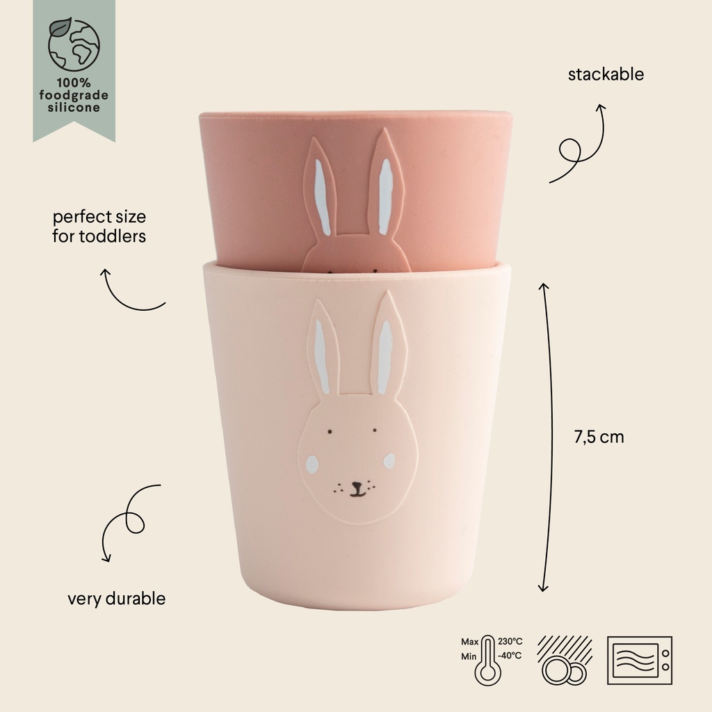 DRINKBEKER, Cups 2-pack, Mrs. Rabbit, roze, kop konijn, siliconen, 2 stuk(s), Mealtime, 2023-2024