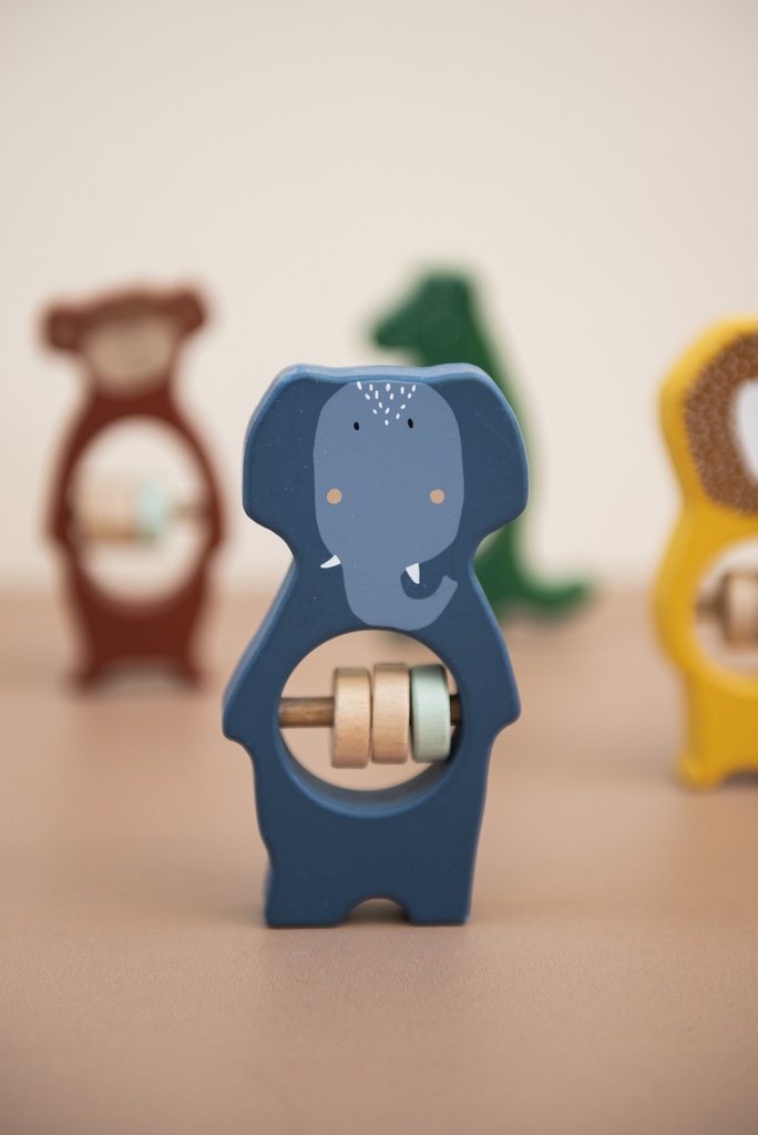 RAMMELAAR, Mrs. Elephant, blauw, uni, olifant, hout, vanaf 6 maanden, Playtime (036)