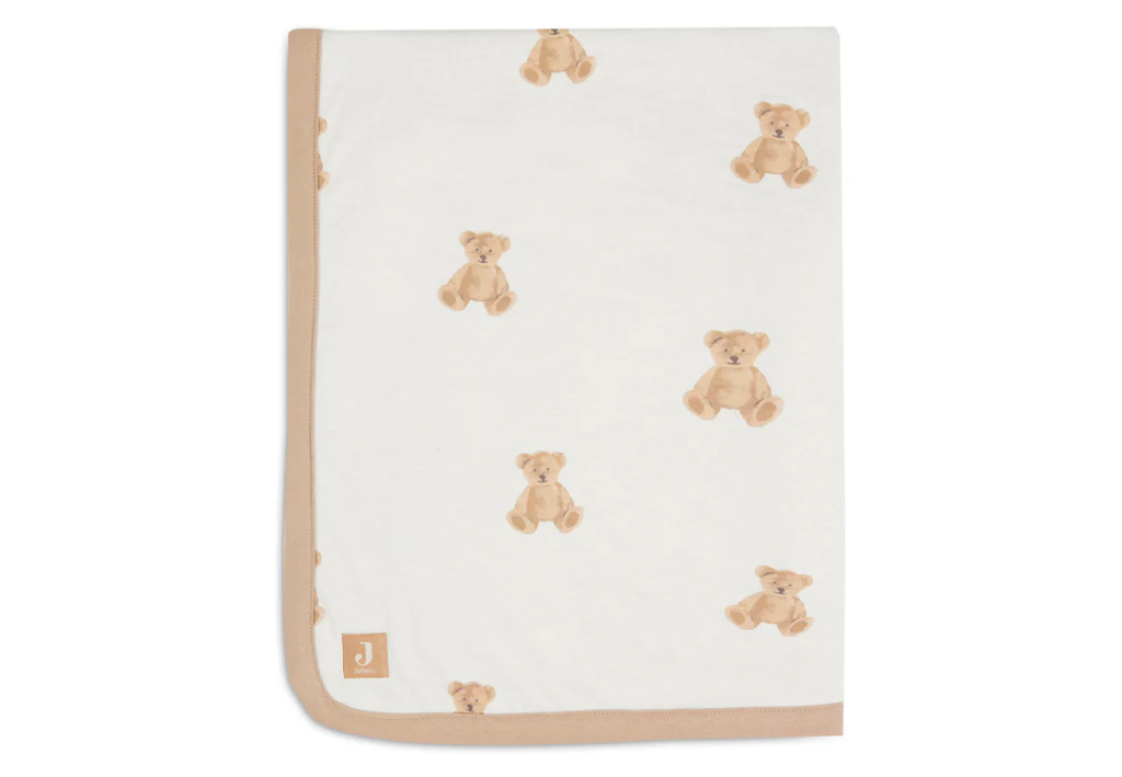 DEKEN, 75x100cm, TOG 0.5, Teddy Bear, all over teddybeer print/uni, jersey, voor wieg/draagmand/park, 2022