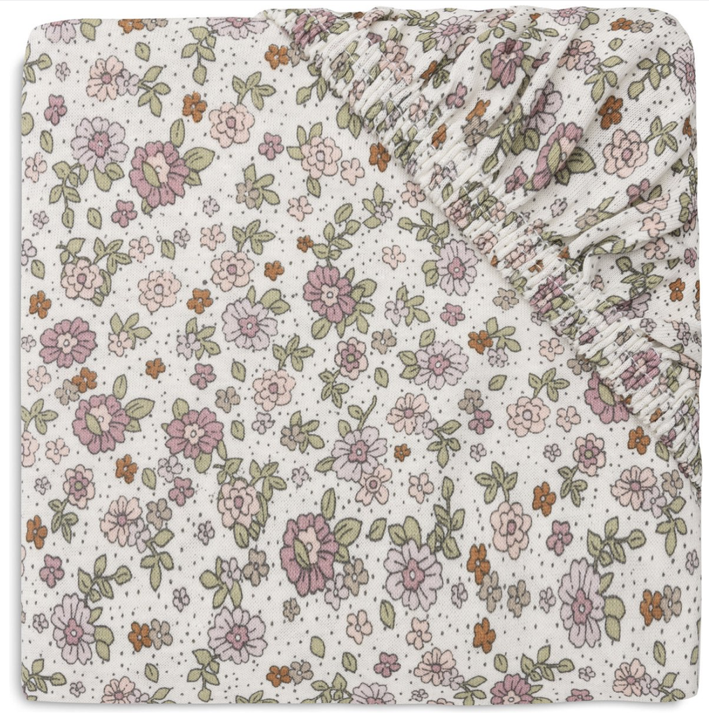 HOESLAKEN, 40/50x80/90cm, Retro Flowers, roze/groen/ ecru, vr wieg/draagmand, aop bloemen, jersey, 100% katoen, 1 stuk