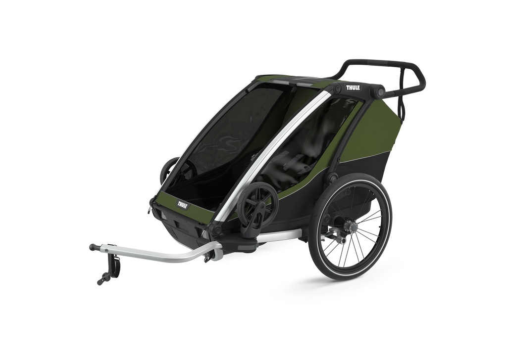 FIETSKAR, Chariot Cab 2, cypress green/ black, zwart/groen, vr 2 kind, gesch vr babyschaal, opvouwb, achterlicht