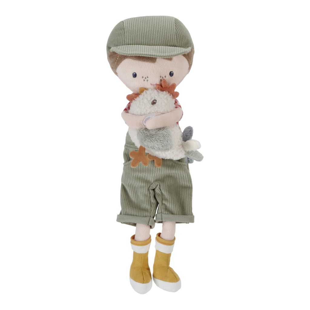 Little Dutch | Pluche Knuffel Little Farm Boer Jim Met Kip H35cm +12M, knuffelpop