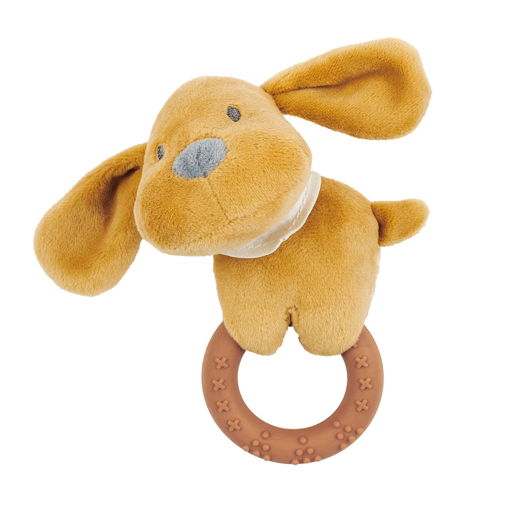 Nattou | Bijtring Rattle Dog with silicone ring Charlie caramel 