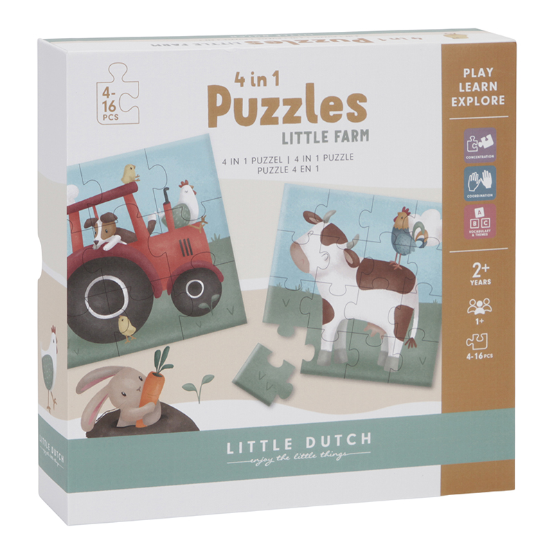 Little Dutch | Puzzel Little Farm 4in1 Boerderij Karton +24M