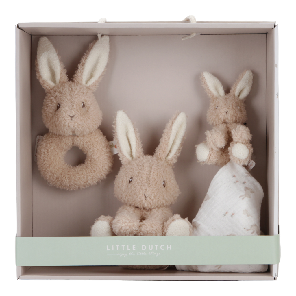 PLUCHE KNUFFEL, Giftset, Baby Bunny, konijn, textiel, vanaf 0 maand, - inhoud knuffel/knuffeldoek/ringrammelaar