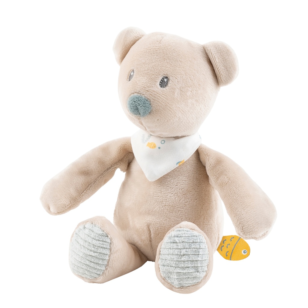 PLUCHE KNUFFEL, H20 cm, Mini cuddly rattle Jules the bear, Romeo, Jules & Sally, ecru, beer, textiel, ratel, 0M+