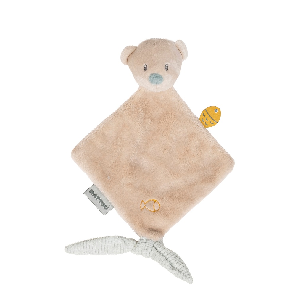 KNUFFELDOEK / DOUDOU, H28 cm, Mini Doudou Jules the bear, Romeo, Jules & Sally, ecru, beer, textiel