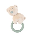 BIJTRING, Rattle bear with silicone ring , Romeo, Jules & Sally, groen/ecru, uni, siliconen/textiel, vanaf 3 maanden