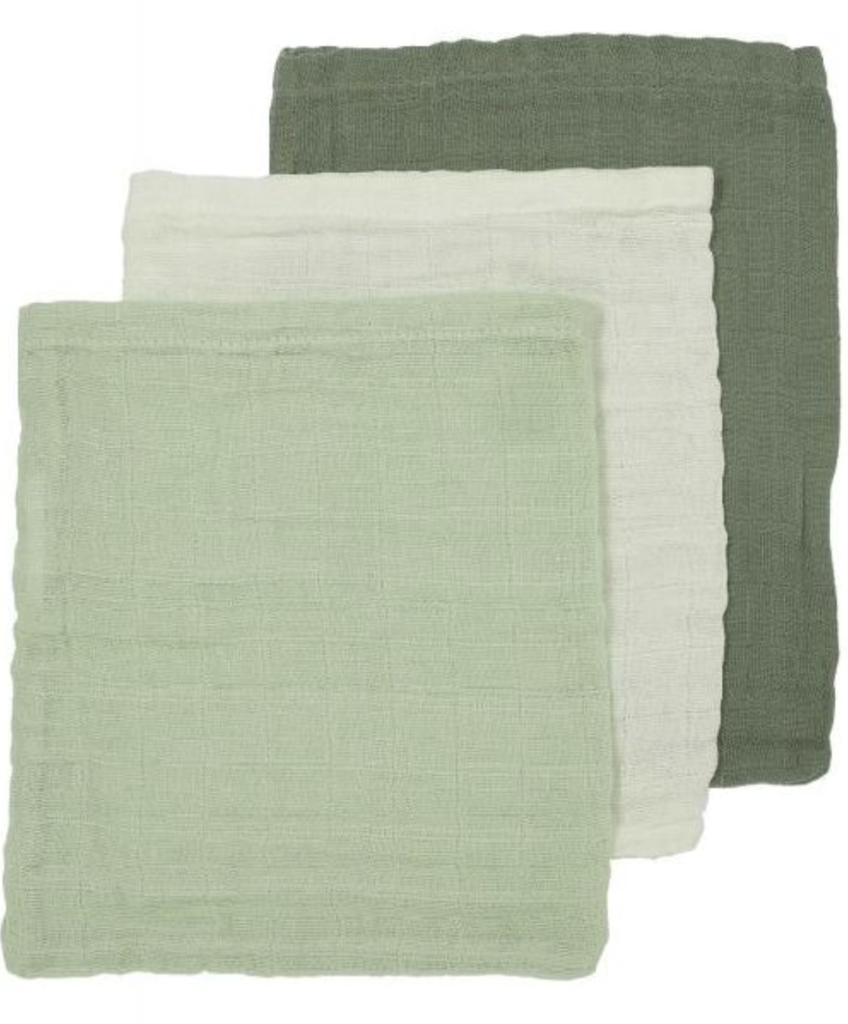 WASHANDJE, offwhite/soft green/forest green, groen/ecru, uni, tetra, 3 stuk(s), Pre-washed