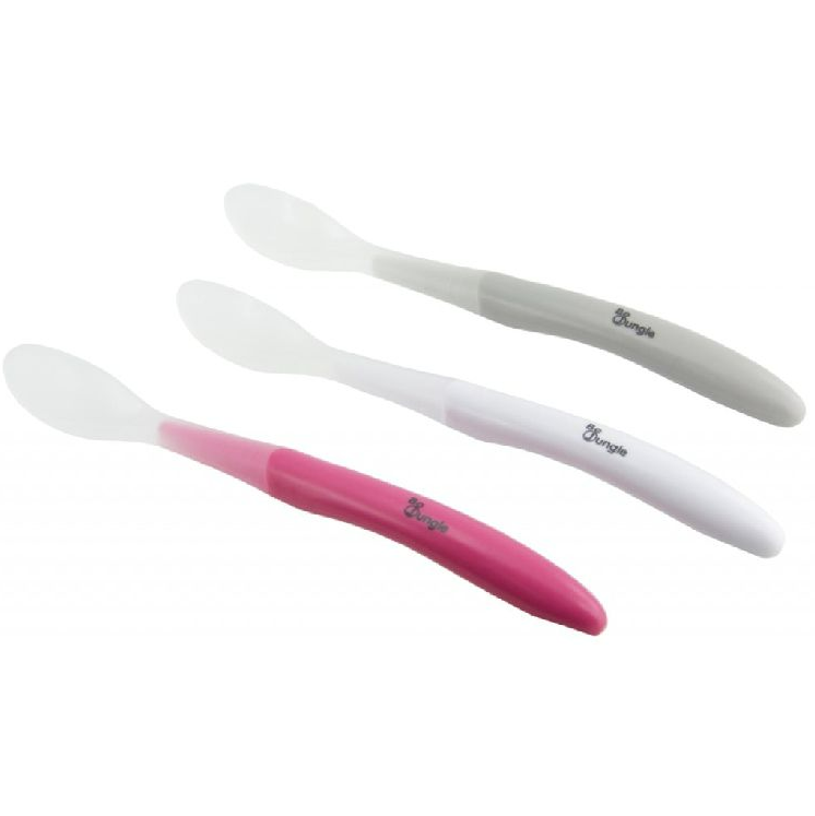 BESTEK, lepel, B-Soft Spoon Set, pink, grijs/wit/roze, BPA-vrij, ideaal voor potjes, 6m+, vaatwasbestendig