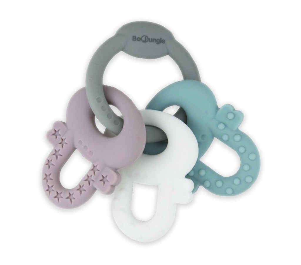 BIJTRING, B-Keys Silicone, wit/grijs/roze/blauw, uni, silicone, vanaf 3 maanden