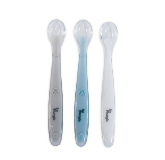 BoJungle | Lepel Soft Spoon Set Siliconen white/grey/blue 3-delig