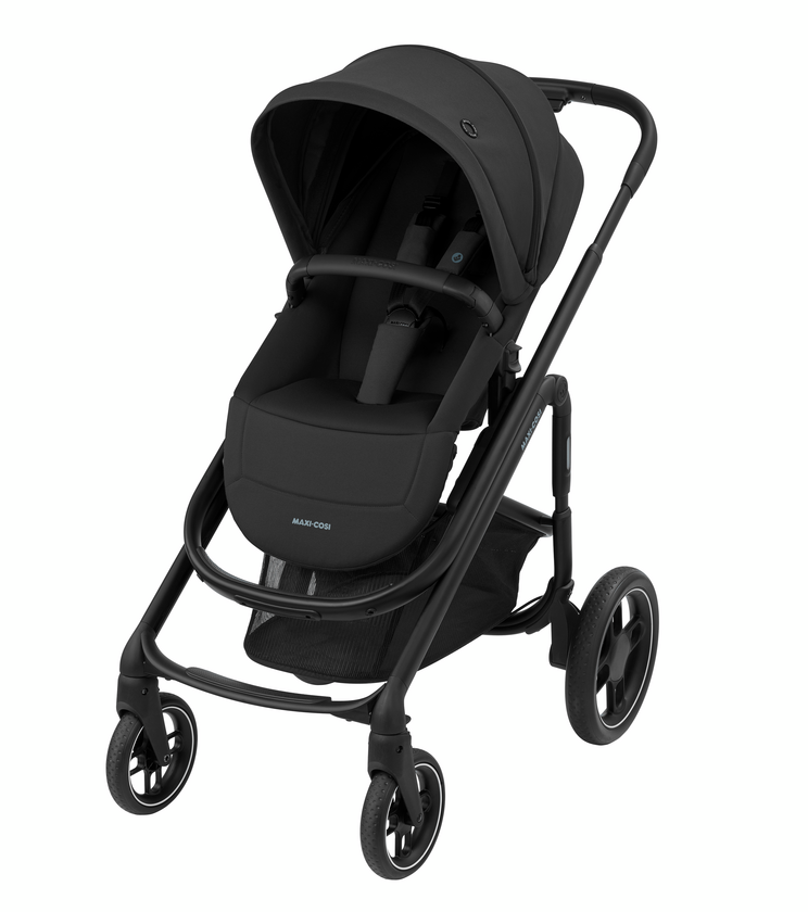 WANDELWAGEN, Plaza Plus, essential black, frame zwart/alu, incl draagm, duwbeugel leder zwart, vierwieler, 2023