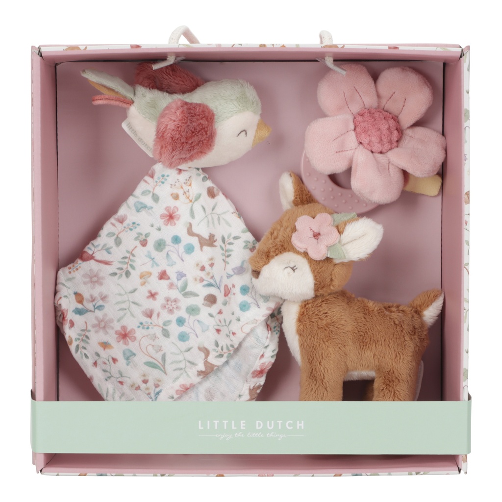 Little Dutch | Giftset Fairy Garden Pluche knuffel/Knuffeldoek/Ringrammelaar Roze +0M