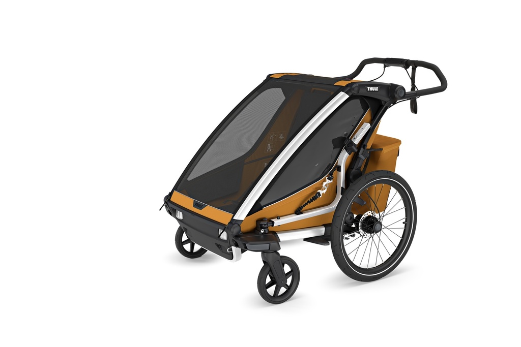 FIETSKAR, Thule, Chariot Sport 2 G3, natural gold, vr 2 kind, gesch vr babyschaal, opvouwbaar, achterlicht, 2024 