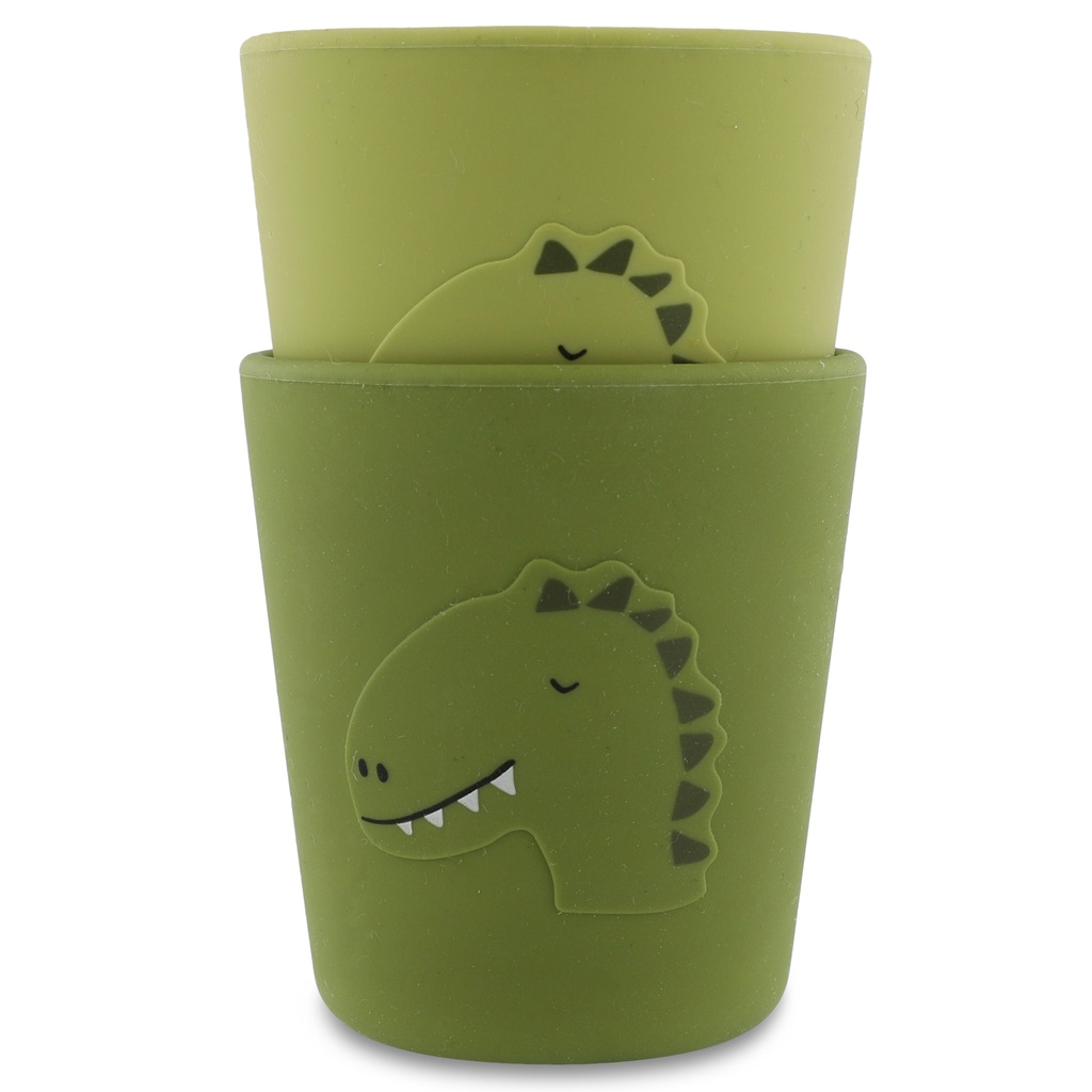 DRINKBEKER, Cups 2-pack, Mr. dino, groen, kop dino, siliconen, per 2 