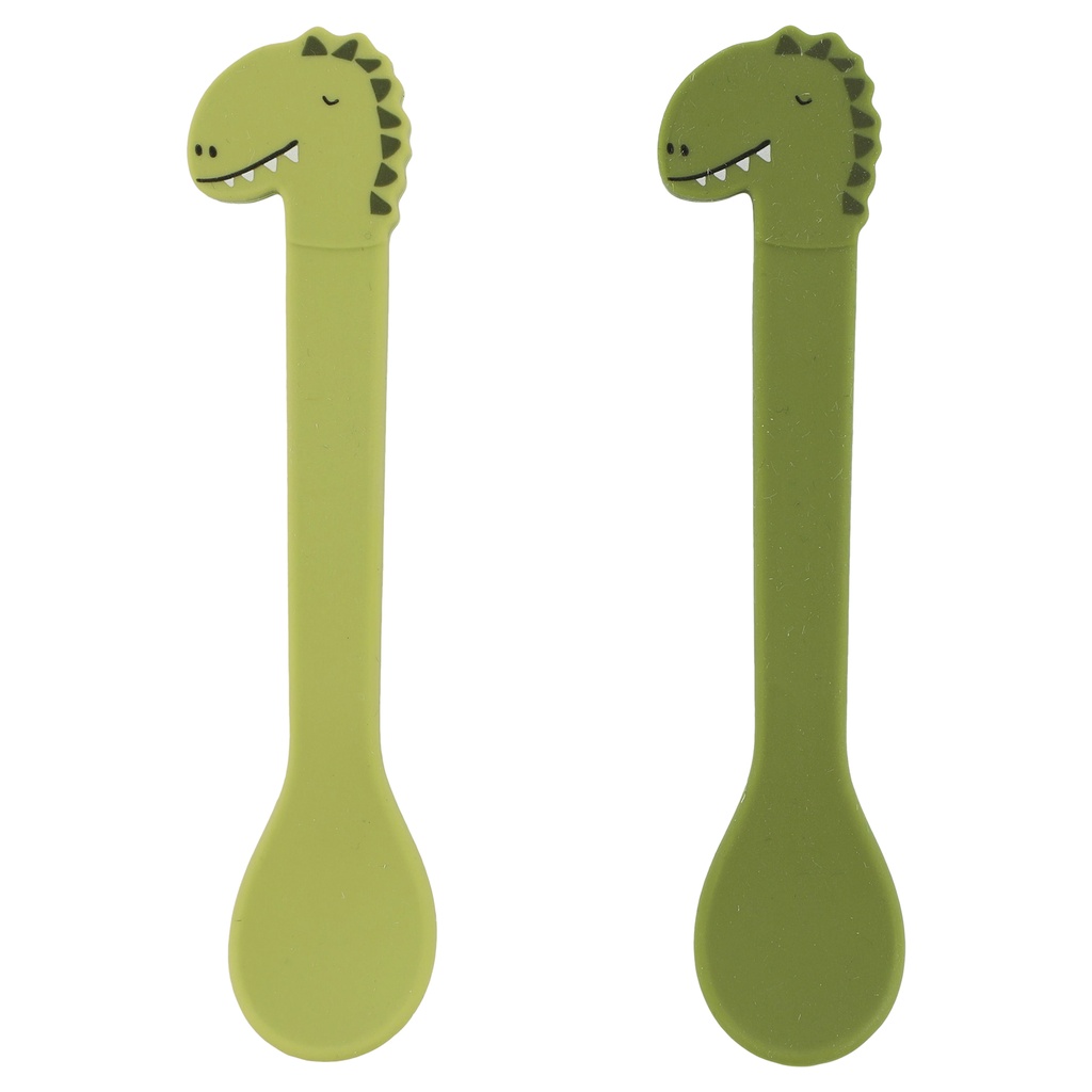 LEPEL, 2 delig, Spoon 2-pack, Mr. dino, groen, kop dino, siliconen, bestek