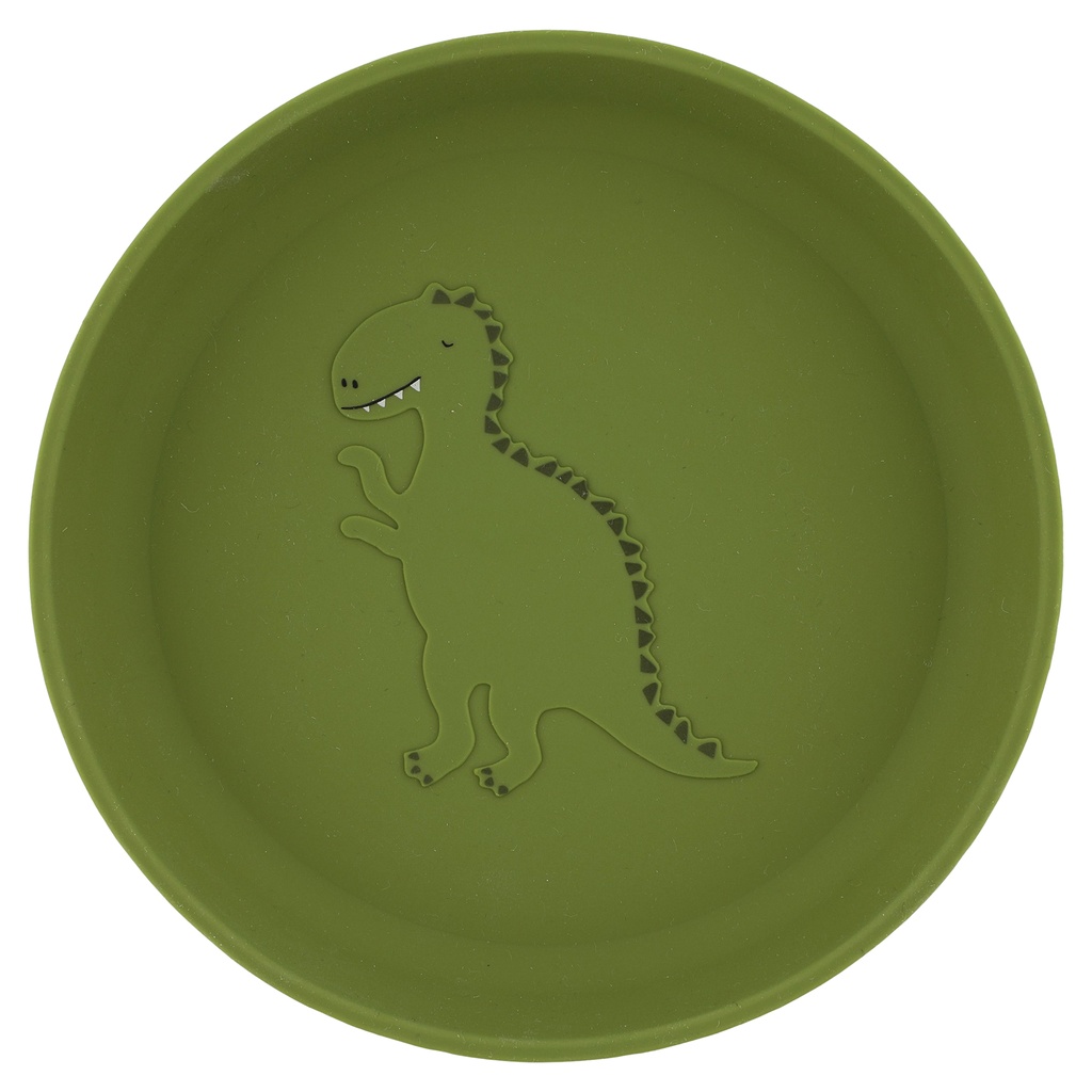 PLAT BORD, Plate, Mr. dino, rond, groen, kop dino, siliconen, per stuk