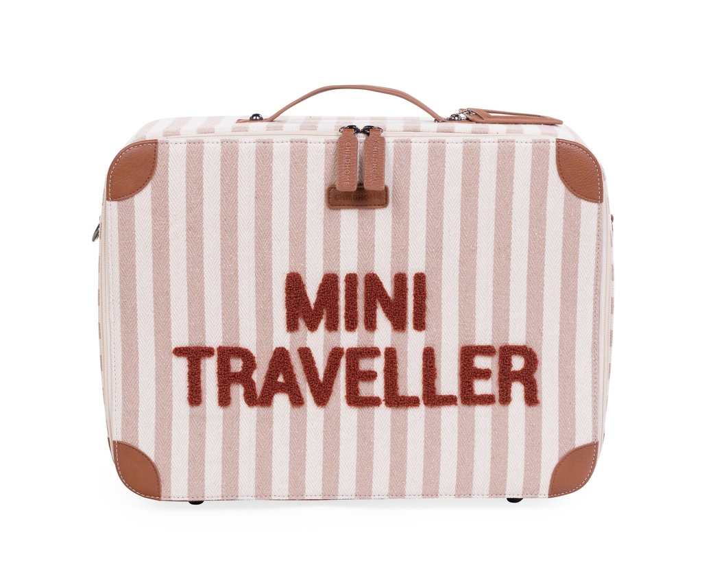 REISKOFFER, Mini Traveller, nude/terracotta, aop strepen, Mini Traveller, met handvat, met schouderriem, met naamlabel 