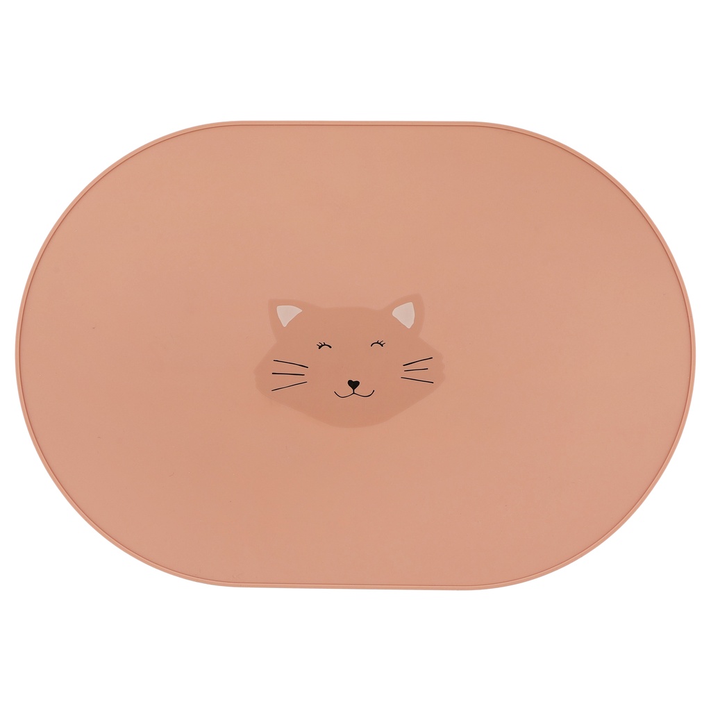 PLACEMAT, Cat mealtime, roze, kop kat, water afwerend, siliconen, ovaal,1 stuk