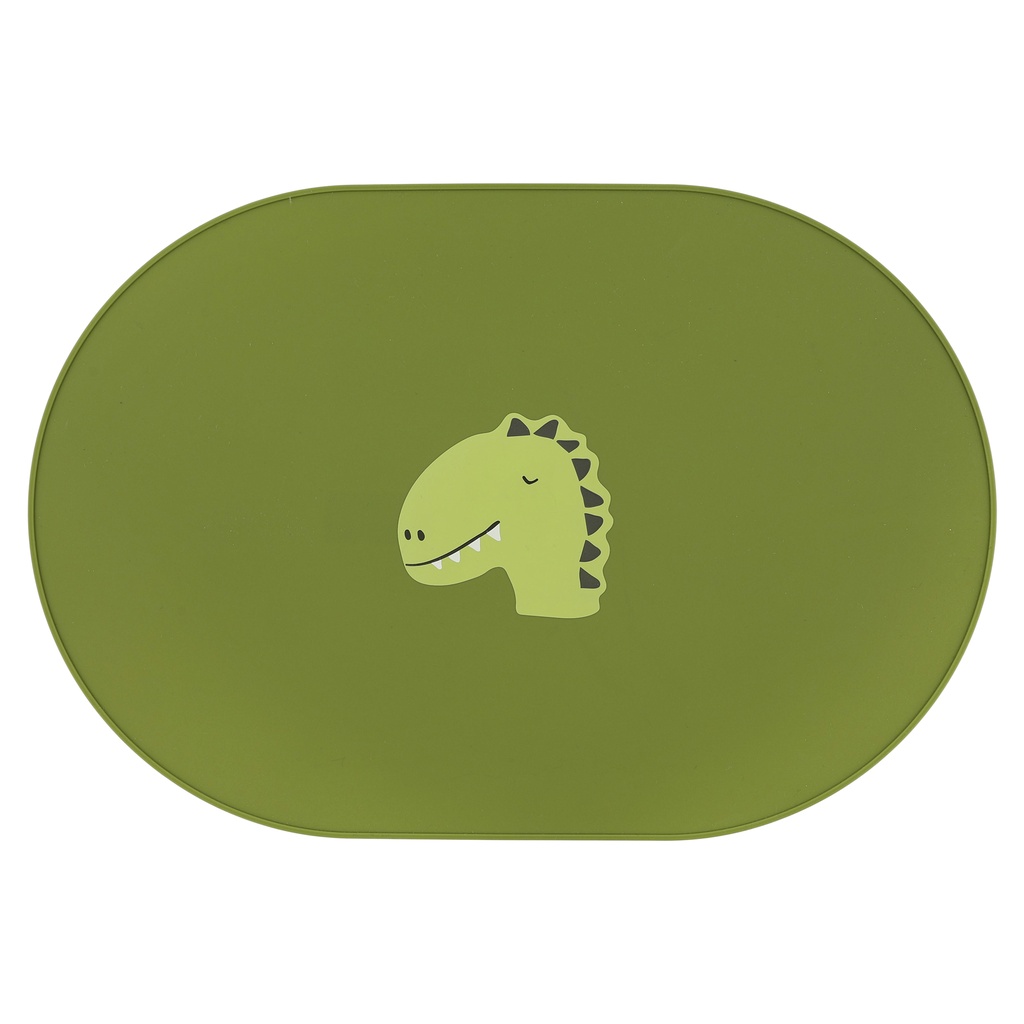 PLACEMAT, Dino, mealtime, groen, kop dino, siliconen, water afwerend, ovaal, 1 stuk