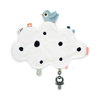 FOPSPEENDOEKJE, Comfort Blanket, Happy Clouds, blue, wit/blauw, uni, wolk, 33 x 37, vr fopspeen met ring, 24