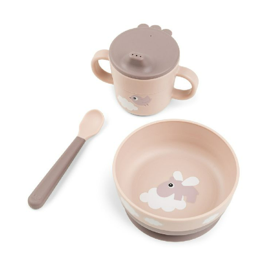 EETSET, Foodie First Meal Set, Happy Clouds, powder, roze, dierenprint, PP, 3 delig:, kom, lepel, drinkbeker, 2024