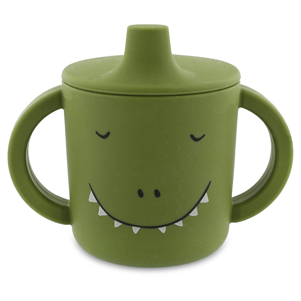 DRINKBEKER, 200ml, Sippy cup, dino Mealtime, groen, kop dino, siliconen, handvatten, drinktuit