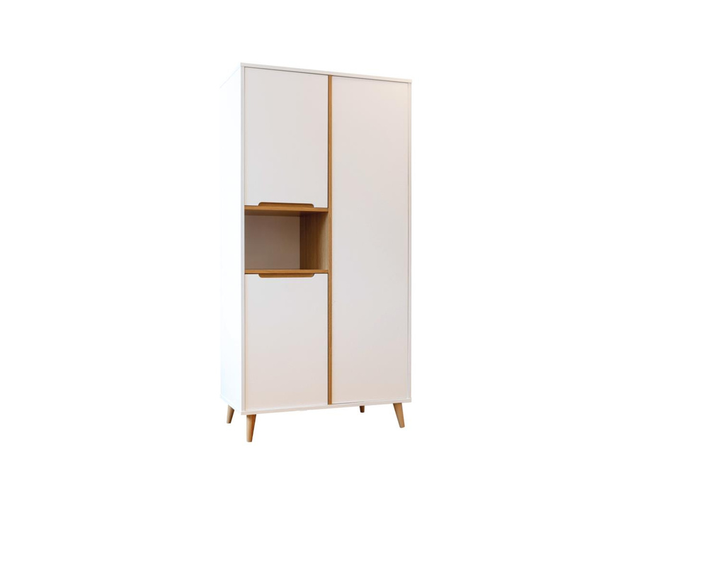 KAST, 3 deurs, Boho White, wit, 94,5x190x52cm, MDF/massief den