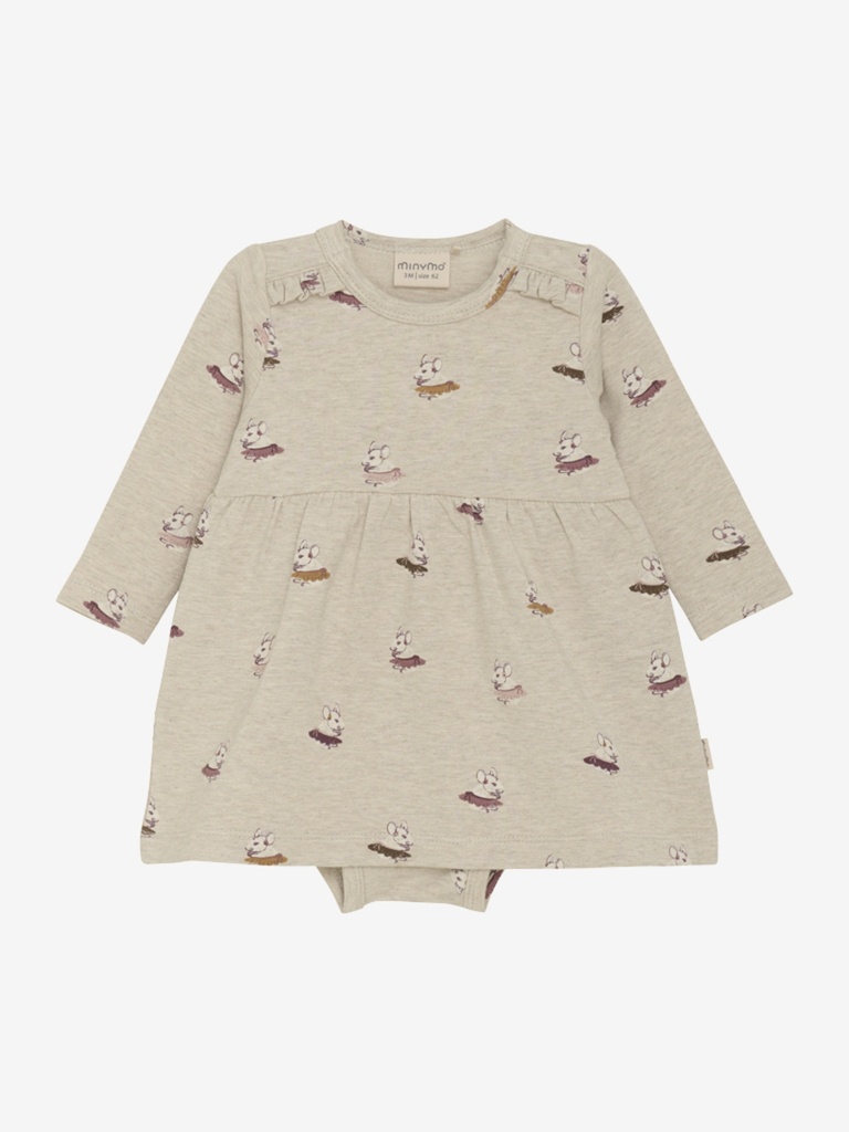 Minymo | Jurk Beige Melange Print Muis Allover