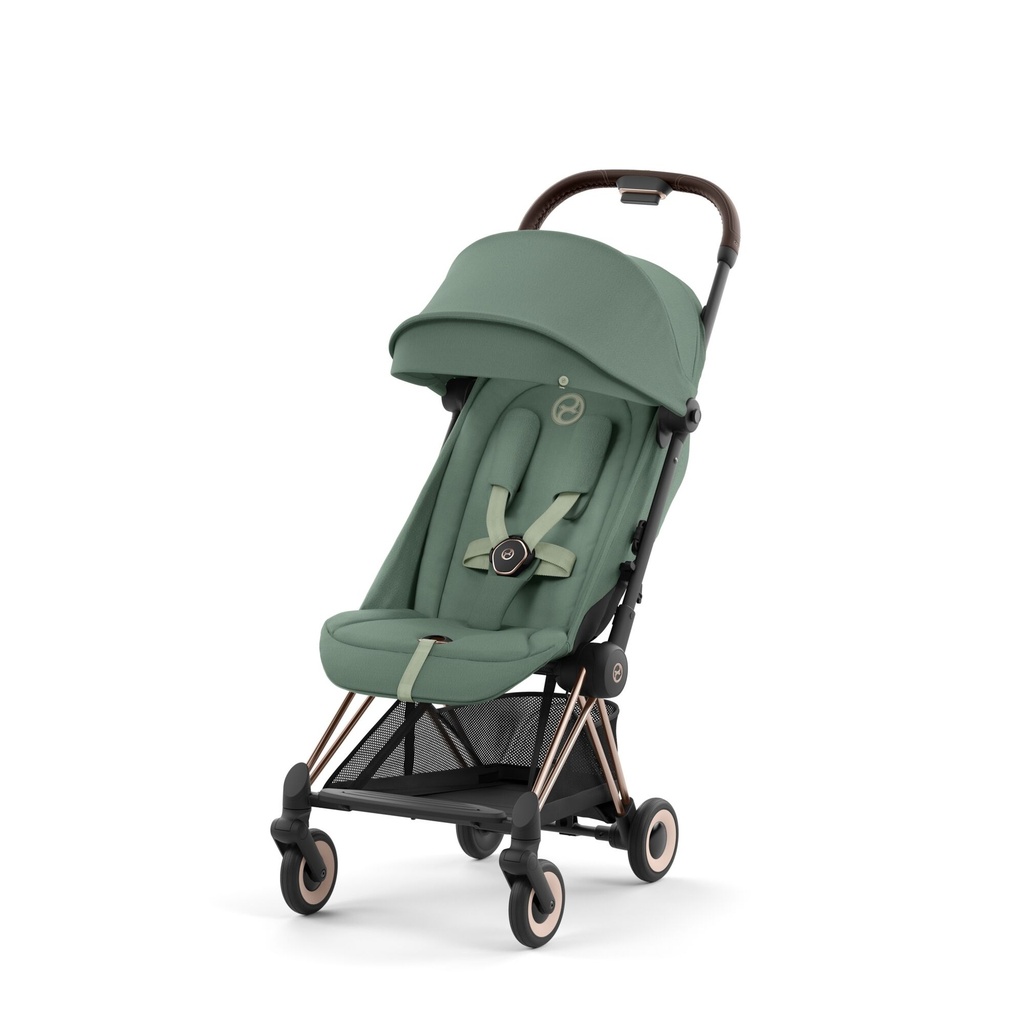 BUGGY, Coya, rosegold - leaf green, rosegold alu frame, zwenkwielen, comp gr 0+, +boodschappenm, vierwieler, 2023