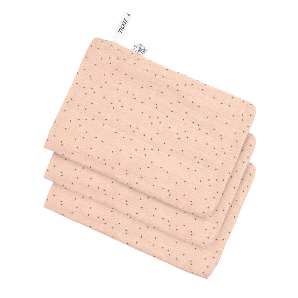 Laessig | Washandje Muslin Wash Glove Dots Peach Rose 3-pack