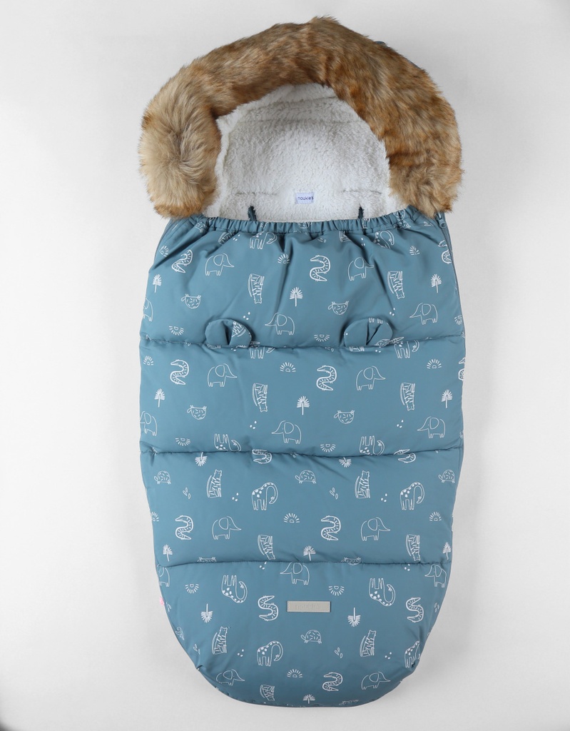 Noukies | Voetenzak Canvas/Fleece All Over Dieren Blauw vr Wandelwagen/Buggy Uni