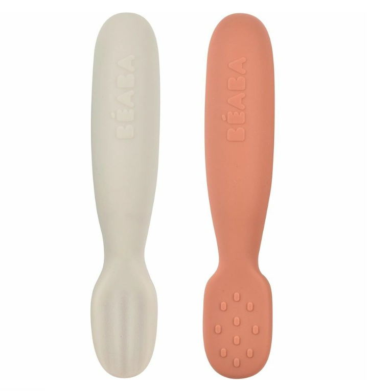 Beaba | Oefenlepel 2 delig, terracotta /velvet grey +4M 