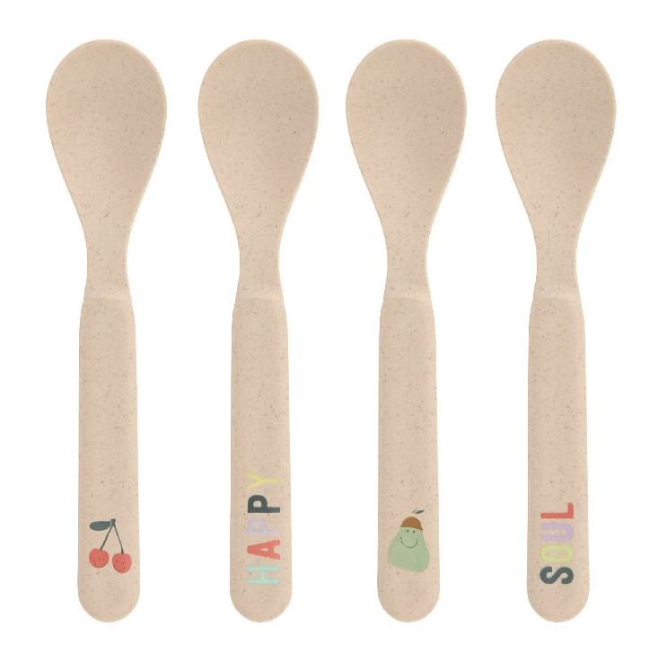 BESTEK, Spoon, Set, Happy Fruits Cherry, ecru, print kers/tekst, 13.5cm