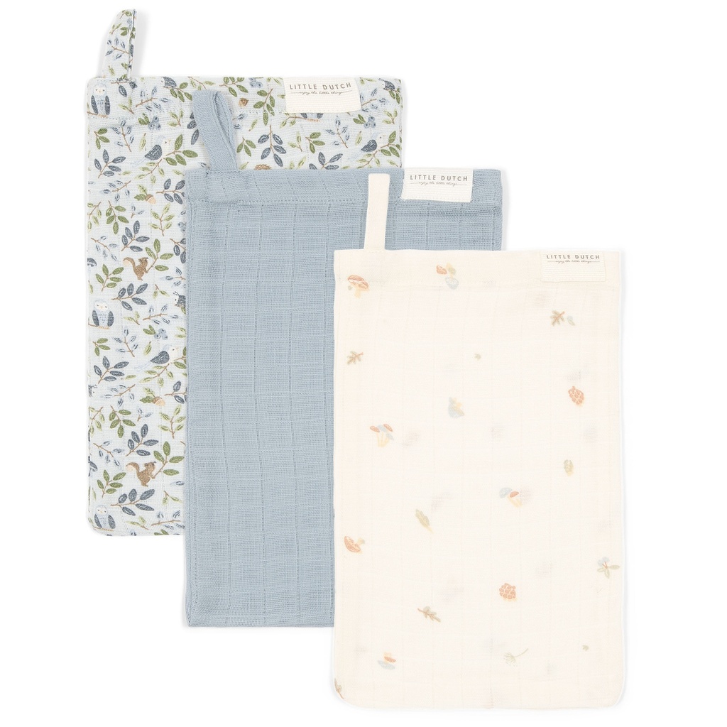 Little Dutch | Washandjes Forest Treasures Pure Denim Blue 3-pack